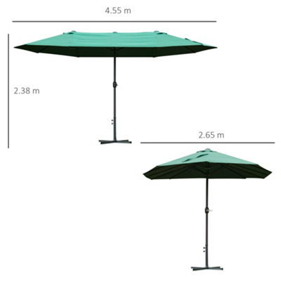 Outsunny Sun Umbrella Canopy Double-side Crank Shade Shelter 4.6M Dark Green - 3