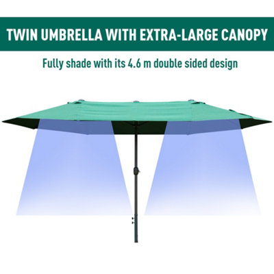 Outsunny Sun Umbrella Canopy Double-side Crank Shade Shelter 4.6M Dark Green - 6