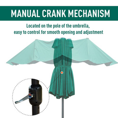 Outsunny Sun Umbrella Canopy Double-side Crank Shade Shelter 4.6M Dark Green - 7