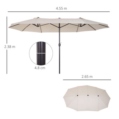 Outsunny Sun Umbrella Canopy Double-sided Crank Shade Shelter 4.6M Beige - 3