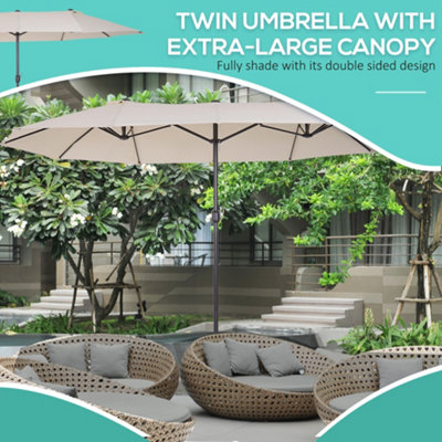Outsunny Sun Umbrella Canopy Double-sided Crank Shade Shelter 4.6M Beige - 4