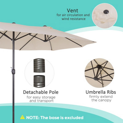 Outsunny Sun Umbrella Canopy Double-sided Crank Shade Shelter 4.6M Beige - 6