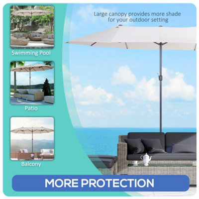 Outsunny Sun Umbrella Canopy Double-sided Crank Shade Shelter 4.6M Beige - 7
