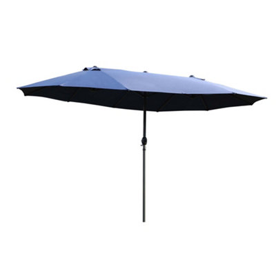 Outsunny Sun Umbrella Canopy Double-sided Crank Shade Shelter 4.6M Blue