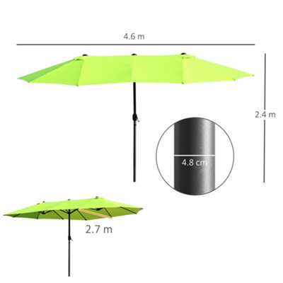 Outsunny Sun Umbrella Canopy Double-sided Crank Shade Shelter 4.6M Green - 3
