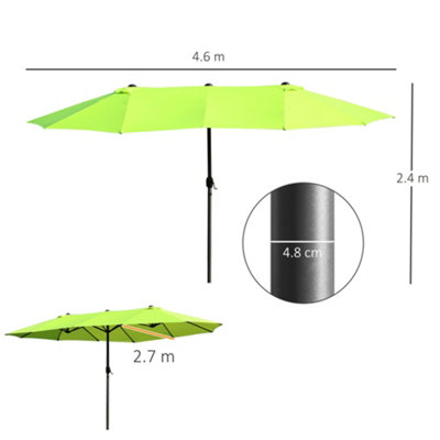 Outsunny Sun Umbrella Canopy Double-sided Crank Shade Shelter 4.6M Green