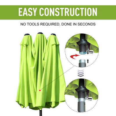 Outsunny Sun Umbrella Canopy Double-sided Crank Shade Shelter 4.6M Green - 6