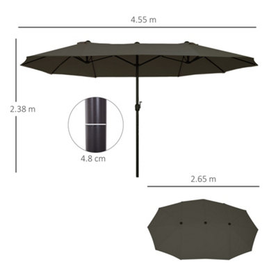 Outsunny Sun Umbrella Canopy Double-sided Crank Shade Shelter 4.6M Grey - 3