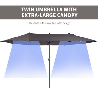Outsunny Sun Umbrella Canopy Double-sided Crank Shade Shelter 4.6M Grey - 4