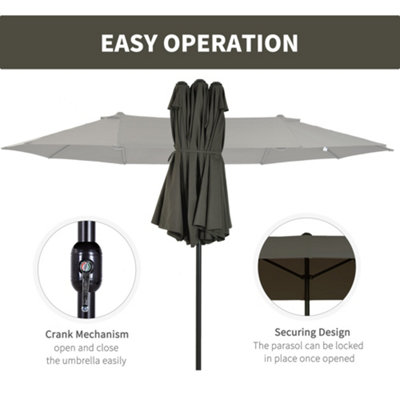 Outsunny Sun Umbrella Canopy Double-sided Crank Shade Shelter 4.6M Grey - 5