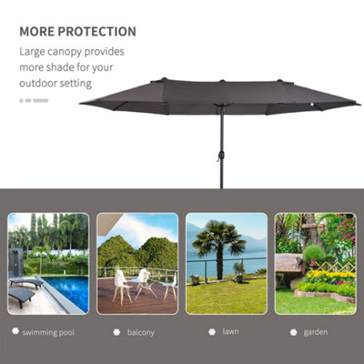 Outsunny Sun Umbrella Canopy Double-sided Crank Shade Shelter 4.6M Grey - 7
