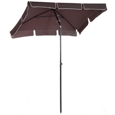 Outsunny Sun Umbrella Parasol Patio Rectangular Tilt Aluminium Brown 2x1.3M
