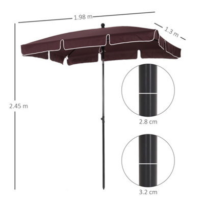 Outsunny Sun Umbrella Parasol Patio Rectangular Tilt Aluminium Brown 2x1.3M - 3