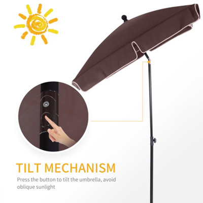 Outsunny Sun Umbrella Parasol Patio Rectangular Tilt Aluminium Brown 2x1.3M - 6