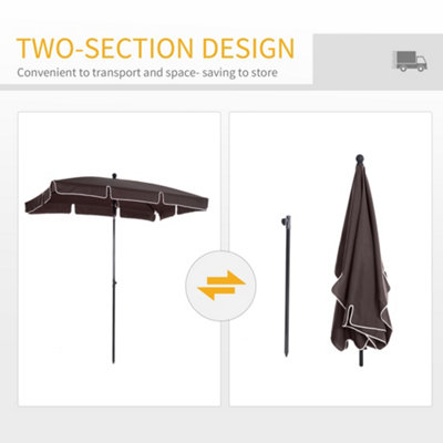 Outsunny Sun Umbrella Parasol Patio Rectangular Tilt Aluminium Brown 2x1.3M - 7