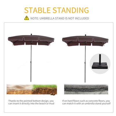Outsunny Sun Umbrella Parasol Patio Rectangular Tilt Aluminium Brown 2x1.3M - 4