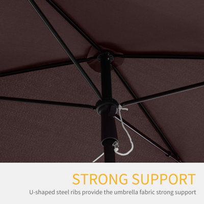 Outsunny Sun Umbrella Parasol Patio Rectangular Tilt Aluminium Brown 2x1.3M - 5