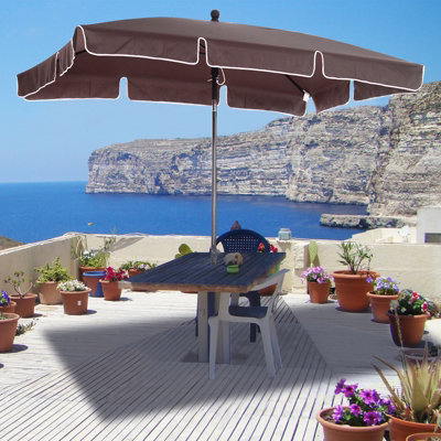 Outsunny Sun Umbrella Parasol Patio Rectangular Tilt Aluminium Brown 2x1.3M - 8