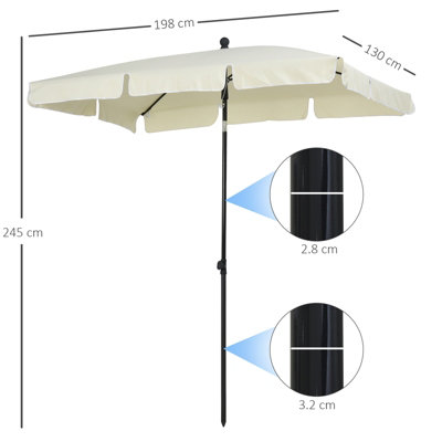 Outsunny Sun Umbrella Parasol Patio Tilt Aluminium Off-White 2x1.3M - 3
