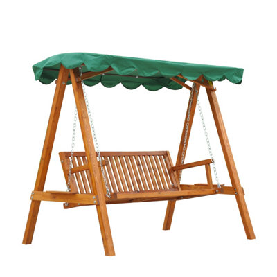 Outsunny Swing Chair 3 Seater Swinging Canopy Wooden Hammock Garden Seat Outdoor Patio