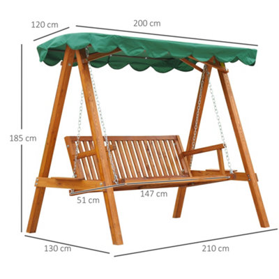 Outsunny Swing Chair 3 Seater Swinging Canopy Wooden Hammock Garden Seat Outdoor Patio - 3