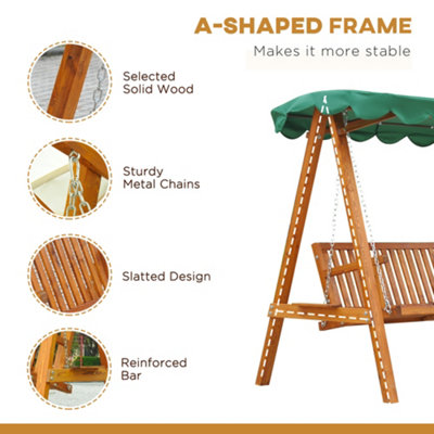 Outsunny Swing Chair 3 Seater Swinging Canopy Wooden Hammock Garden Seat Outdoor Patio - 7