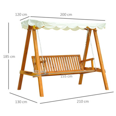 Outsunny Swing Chair 3 Seater Swinging Wooden Hammock Garden Seat Outdoor Canopy - 3