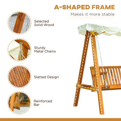 Outsunny Swing Chair 3 Seater Swinging Wooden Hammock Garden Seat Outdoor Canopy - 7