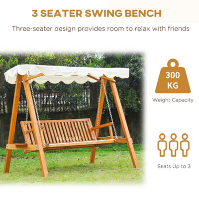 Outsunny Swing Chair 3 Seater Swinging Wooden Hammock Garden Seat Outdoor Canopy - 4