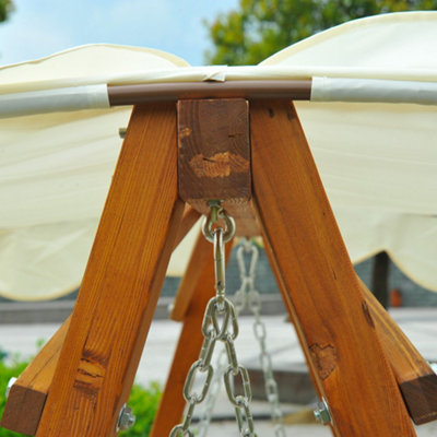 Outsunny Swing Chair 3 Seater Swinging Wooden Hammock Garden Seat Outdoor Canopy - 9