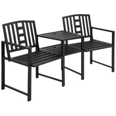 Outsunny Tete-a-tete Chair 2-Seater Steel Bench w/ Coffee Table Backyard Porch