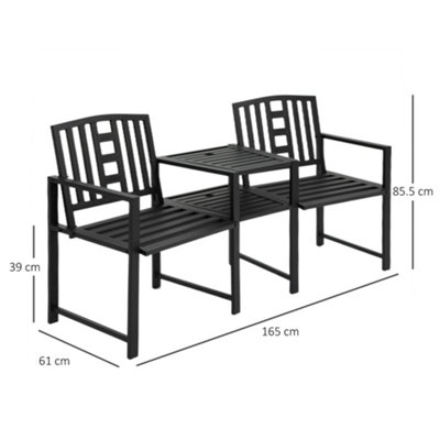 Outsunny Tete-a-tete Chair 2-Seater Steel Bench w/ Coffee Table Backyard Porch - 3