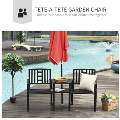 Outsunny Tete-a-tete Chair 2-Seater Steel Bench w/ Coffee Table Backyard Porch - 4