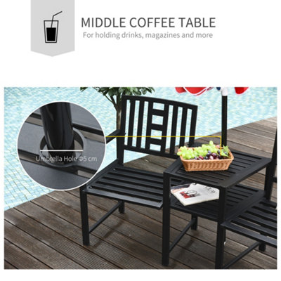 Outsunny Tete-a-tete Chair 2-Seater Steel Bench w/ Coffee Table Backyard Porch - 5