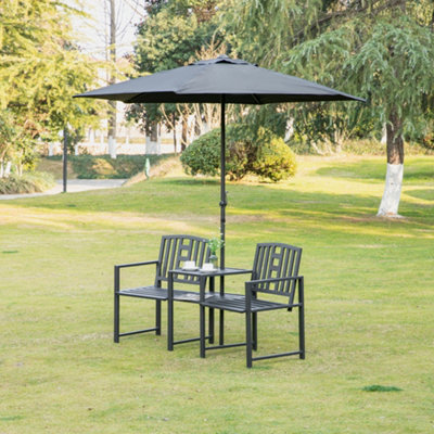 Outsunny Tete-a-tete Chair 2-Seater Steel Bench w/ Coffee Table Backyard Porch - 7