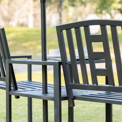 Outsunny Tete-a-tete Chair 2-Seater Steel Bench w/ Coffee Table Backyard Porch - 9