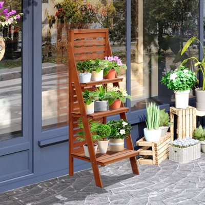 Outsunny Three-Tier Plant Rack Outdoor Organiser Unit Ladder Design Storage
