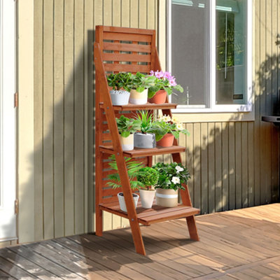 Outsunny Three-Tier Plant Rack Outdoor Organiser Unit Ladder Design Storage