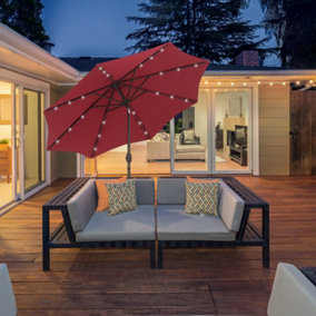 Outsunny Tilt Umbrella Outdoor Patio Solar Power LED Light Parasol Hand Crank