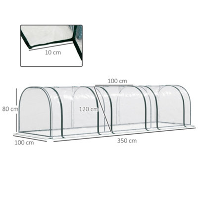 Outsunny Tunnel Greenhouse Steel Frame for Garden Backyard with Zipper Doors 350Lx100W cm - 3