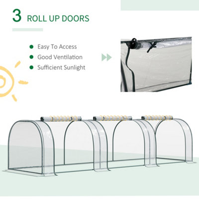 Outsunny Tunnel Greenhouse Steel Frame for Garden Backyard with Zipper Doors 350Lx100W cm - 4