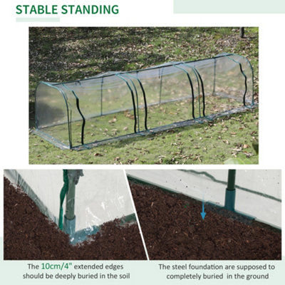 Outsunny Tunnel Greenhouse Steel Frame for Garden Backyard with Zipper Doors 350Lx100W cm - 6