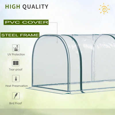 Outsunny Tunnel Greenhouse Steel Frame for Garden Backyard with Zipper Doors 350Lx100W cm - 7
