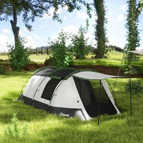 Outsunny Tunnel Tent with Bedroom, Living Room and Porch for 3-4 Man, Green