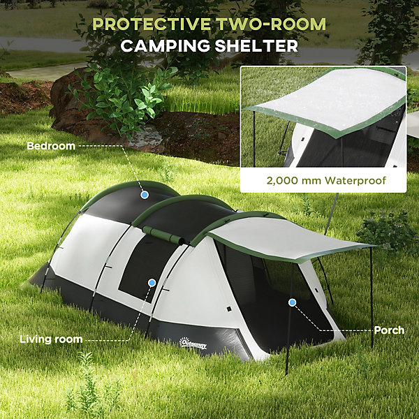 Outsunny Tunnel Tent with Bedroom, Living Room and Porch for Outsunny Tunnel Tent with Bedroom, Living Room and Porch for
