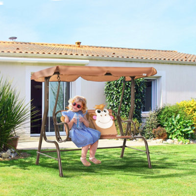 Outsunny Two-Seat Kids Garden Swing Chair Brown