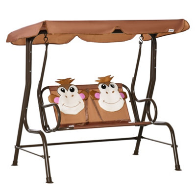 Outsunny Two-Seat Kids Garden Swing Chair Brown