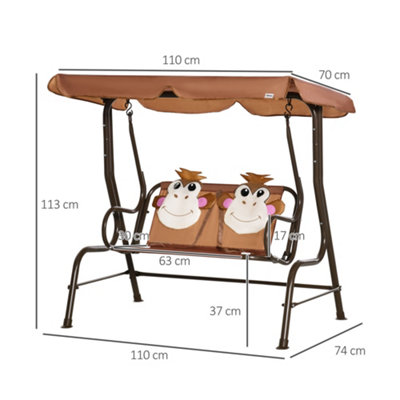 Outsunny Two-Seat Kids Garden Swing Chair Brown - 3