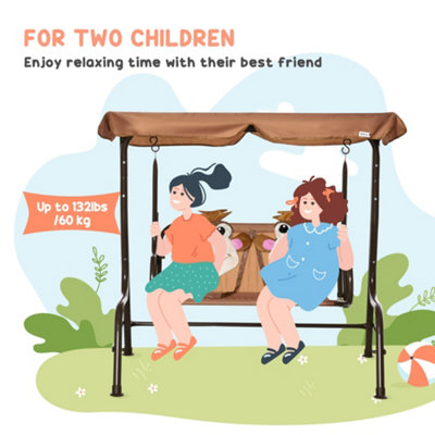 Outsunny Two-Seat Kids Garden Swing Chair Brown - 6