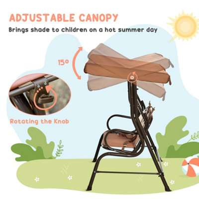 Outsunny Two-Seat Kids Garden Swing Chair Brown - 7